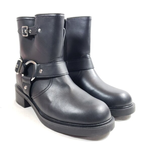 Womens Size 10 Black Harness Ankle Boots Black Faux Leather - Picture 1 of 9